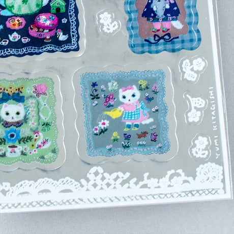 Yumi Kitagishi Sticker -  White cat handkerchief