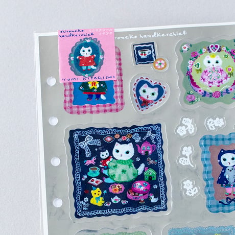 Yumi Kitagishi Sticker -  White cat handkerchief