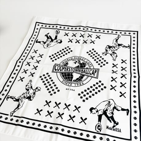 COOPERSTOWN BALL CAP MADE IN USA BASEBALL BANDANA - WHITE　B-03