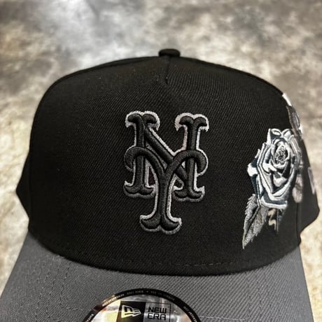 USA買付   New York Mets Black Rose Embroidery 9FORTY A-Frame Adjustable Cap Black/Grey　NEWERA -82