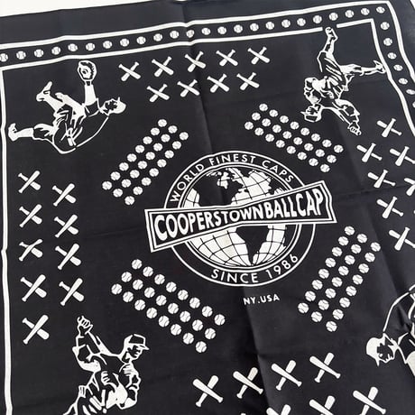 COOPERSTOWN BALL CAP MADE IN USA BASEBALL BANDANA - BLACK　B-02