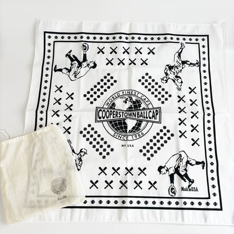 COOPERSTOWN BALL CAP MADE IN USA BASEBALL BANDANA - WHITE　B-03