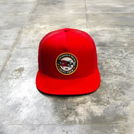 USA買付 SALTY CREW FIND REFUGE IN THE SEA FISH PATCH TRUCKER SNAPBACK CAP RED　US-59