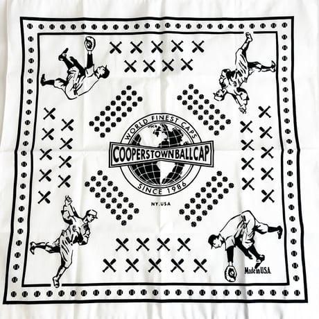 COOPERSTOWN BALL CAP MADE IN USA BASEBALL BANDANA - WHITE　B-03