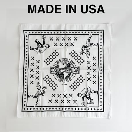 COOPERSTOWN BALL CAP MADE IN USA BASEBALL BANDANA - WHITE　B-03