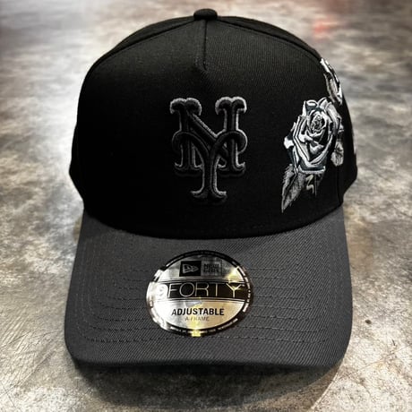 USA買付   New York Mets Black Rose Embroidery 9FORTY A-Frame Adjustable Cap Black/Grey　NEWERA -82