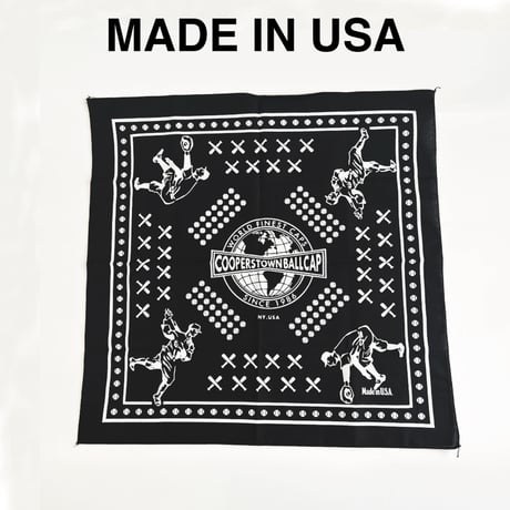 COOPERSTOWN BALL CAP MADE IN USA BASEBALL BANDANA - BLACK　B-02