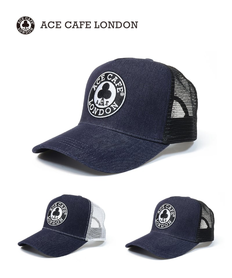 Baseball cap ace hats liquid dreams ACE CAFE デニムメッシュキャップ CIRCLE デニム ホワイト エースカフェロンドン 日本公式オンラインショップ