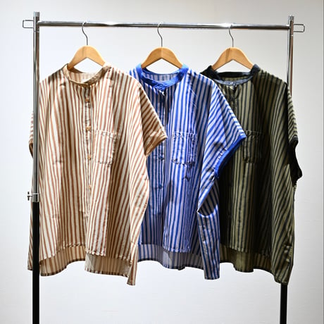 【women's】michirico [ミチリコ] / Hand stripes collarless shirts