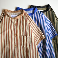 【women's】michirico [ミチリコ] / Hand stripes collarless shirts