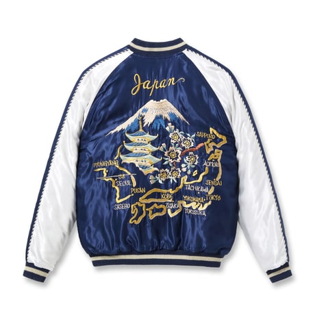 テーラー東洋 Lot No. TT15543-119   Acetate Quilted Souvenir Jacket “RED TIGER” × “JAPAN MAP”