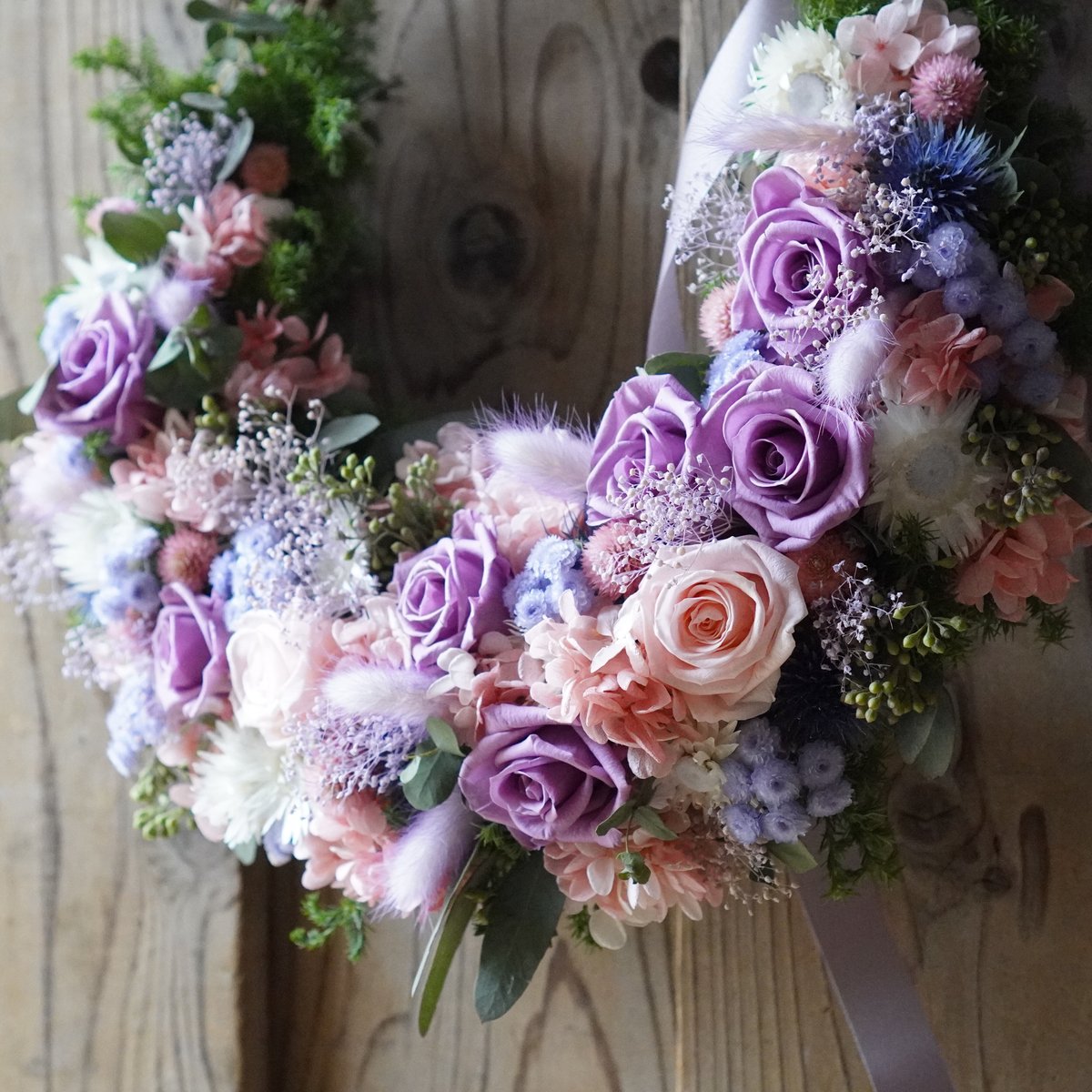 ◉受注販売 プリザのバラを使ったブルーパープル系のリース | flower