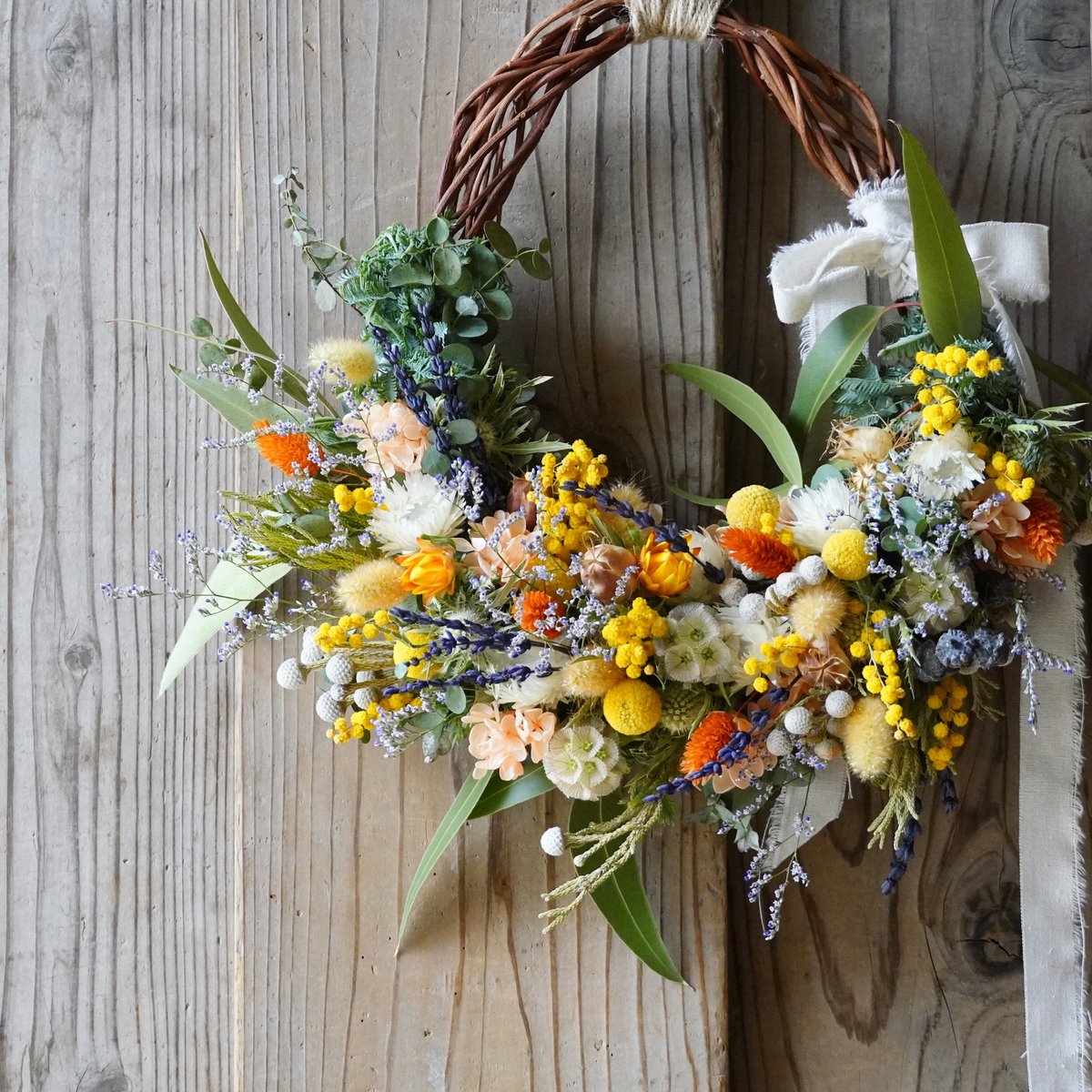 のり＊Natural＊イエロー&パープルリース ２個☆ドライフラワーリース fit=scale-down,w=1200