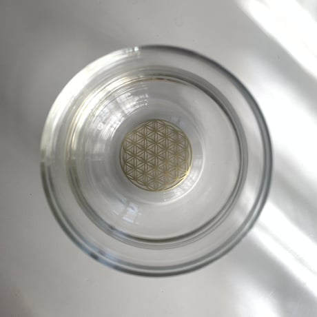 【ジャスミナ グラス 300ml・24金刻印】ハンドメイド・フィボナッチ黄金比と24金のフラワーオブライフで波動調整