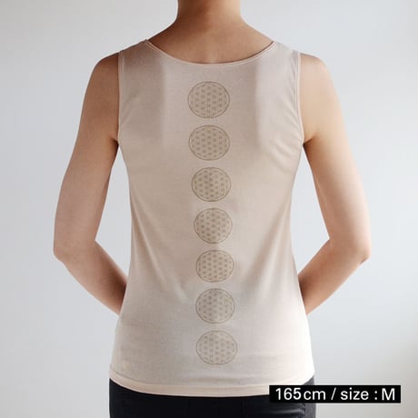 【コットン100％ ボディバランスタンクトップ・レディース S-M/M-L】７つのチャクラに沿ったフラワーオブライフで波動調整