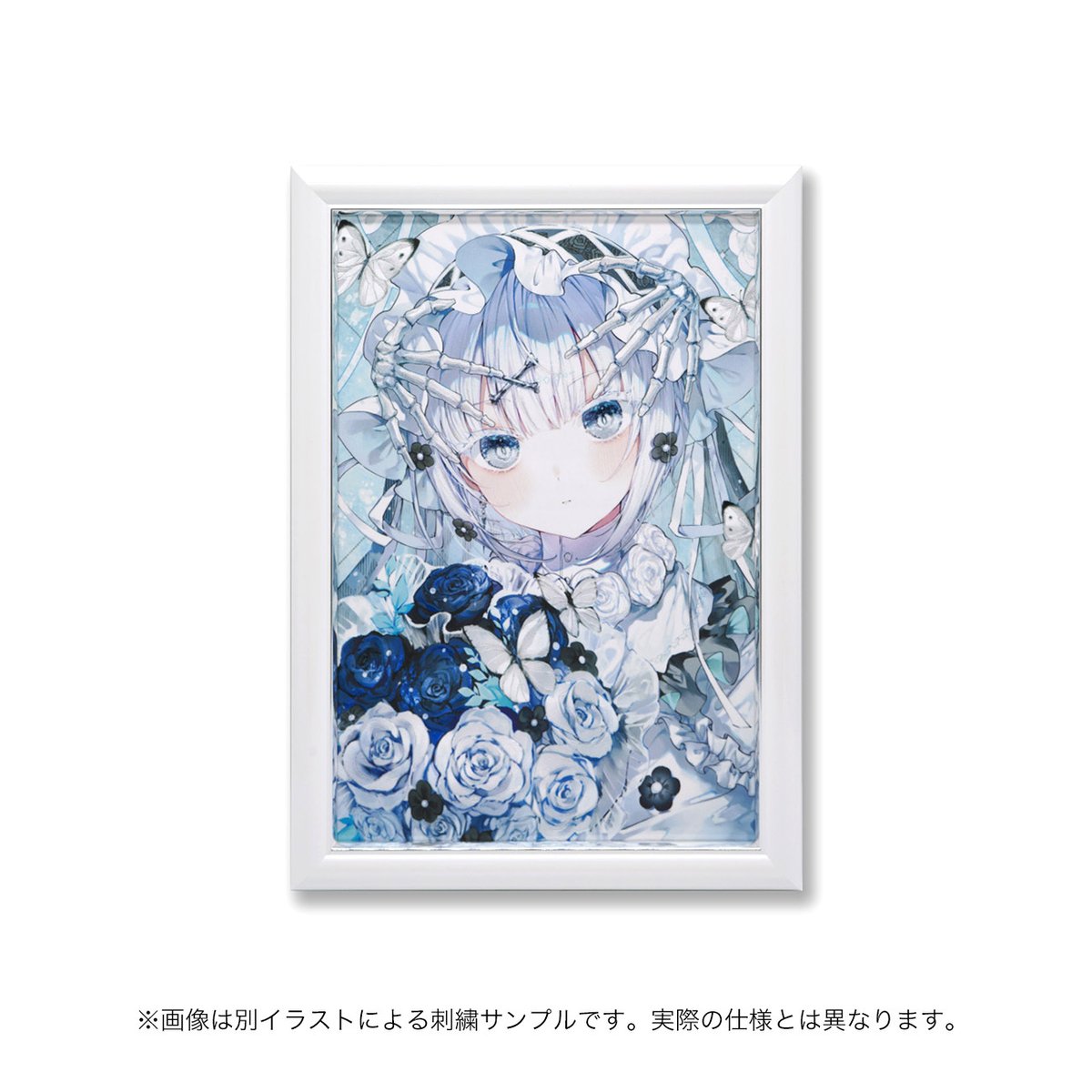 刺繍絵絵画 爽やかな青と白の刺繍がま口✨ オリジナルの水彩絵、アクリル絵