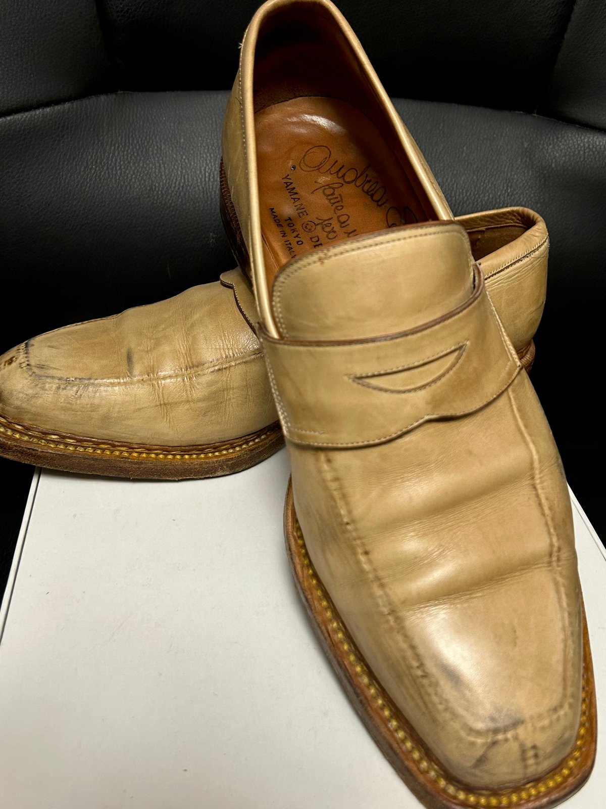イタリア製【極美品】SANTONI コインローファー キャメル UK5.5E SALE｜SANTONI サントーニ / アンティークドレザーペニー