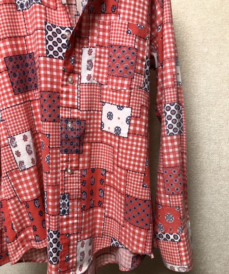 セブンティーズ総柄シャツシリーズ②〉70年代後期ポリエステルコットン