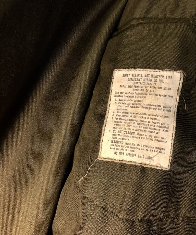米軍NAM戦セブンティーズ希少ARAMID SHIRT〉米陸軍71年製NAM戦