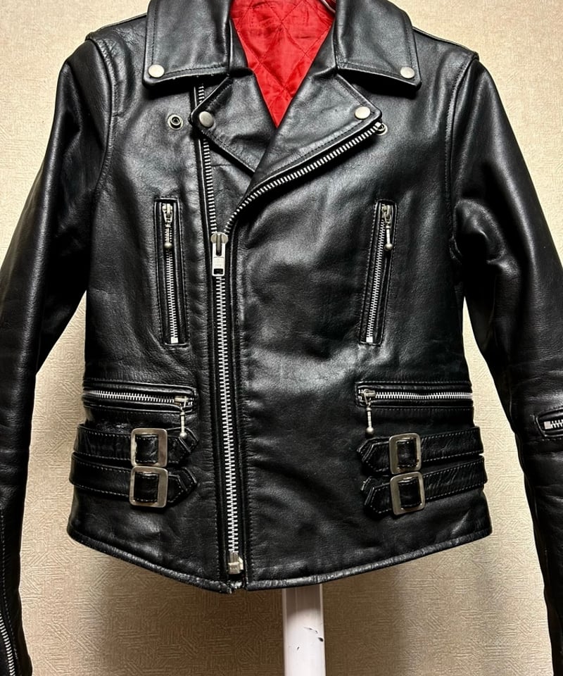 80s Vintageフリンジ　レザーライダース ロンジャン オールドエイティーズロンジャン希少34サイズ〉80年代ブリティッシュ