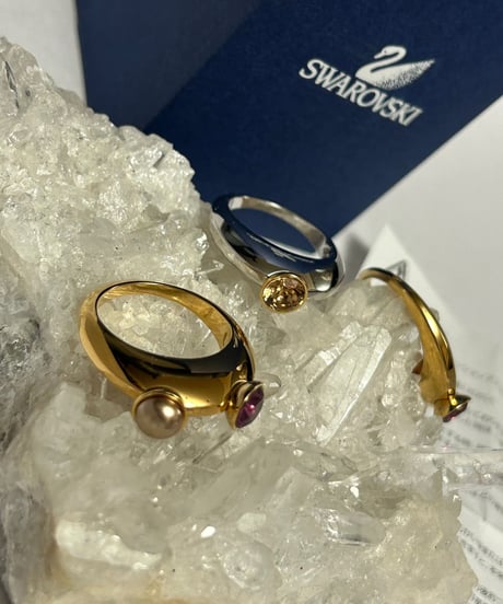 〈アーカイブSWAROVSKI JEWELRY〉 2000年代初期SWAROVSKI JEWELRYリング黄金サイズ17号3点セットBOX付きオールドランク極上美品スペシャルプライス