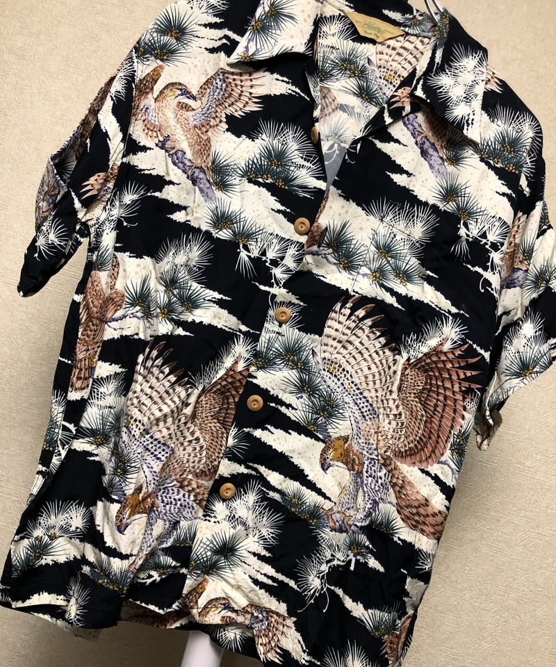 70'sビンテージ古着！日本製 GRANSIGNORE ブラックベース 柄シャツ オールド年代希少ブラックベース和柄シャツ〉2000年代初頭EDWIN