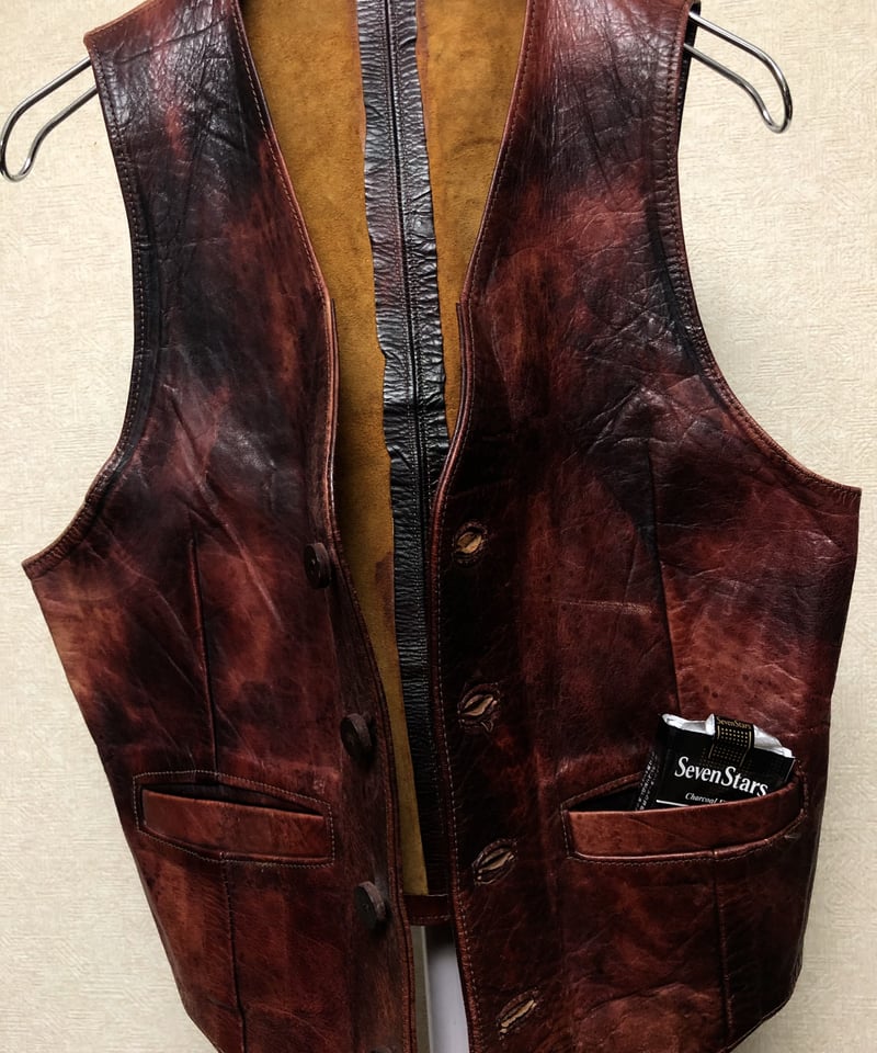 U.S.セブンティーズ希少ホースハイドクラフトLEATHER-VEST〉70年代 