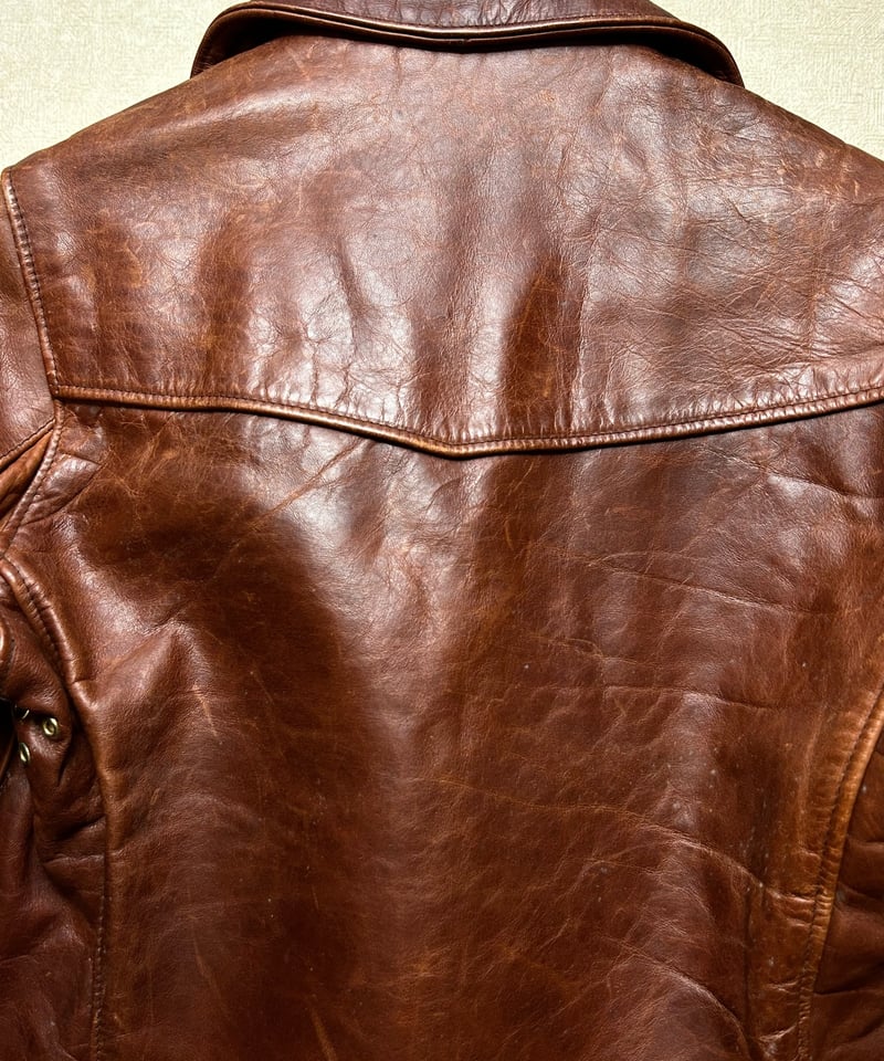 Schott レッドブラウンレザー ステアハイドトラッカージャケット サイズ34 卓越R&Rエイジングオールドトラッカージャケット〉オールドU.S.A製
