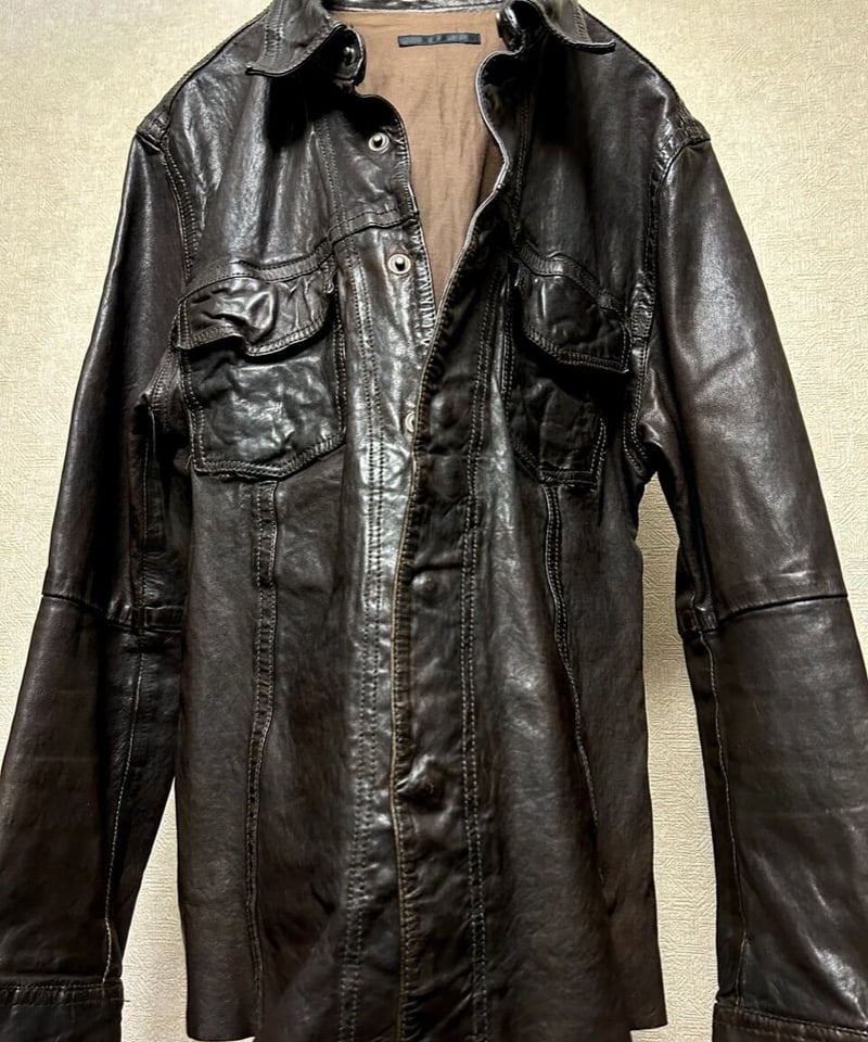 オールド年代上野商会ウォッシャブルレザーシャツ〉上野商会Luva Tram