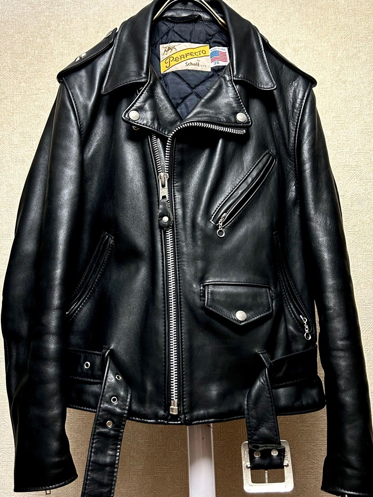 茶芯・牛タグ前期　Schott ライダース　ビンテージ　ワンスター Schott】牛タグ前期ワンスターブラウン レザーライダース