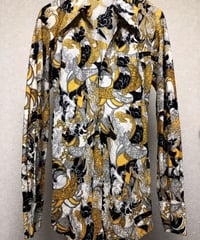〈サイケデリックセブンティーズ〉70年代サイケデリックRock’n Roll YELLOWボディーボタニカルシャツ黄金サイズヴィンテージ年代ランク美品スペシャルプライス