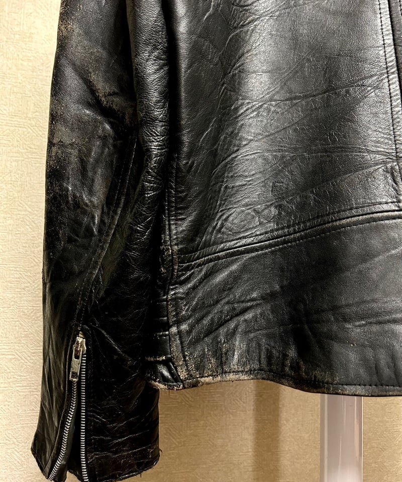 70.80sヴィンテージ　ダブル　ライダースジャケット　エイジング良　革厚　茶芯 オールドシャンパン金具茶芯R&Rライダース〉U.S.A.製80-90,s