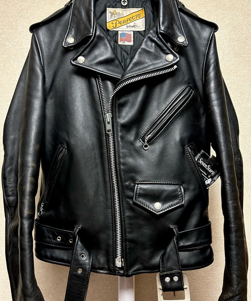 Schott シングルライダース ブラック 茶芯　36 エイティーズ茶芯ボディーRock'n Rollライダース〉80年代U.S.A.製Schott