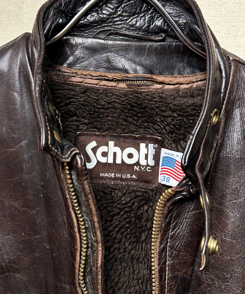 希少80年代初期茶タグシングルライダース〉80年代初期U.S.A.製Schott