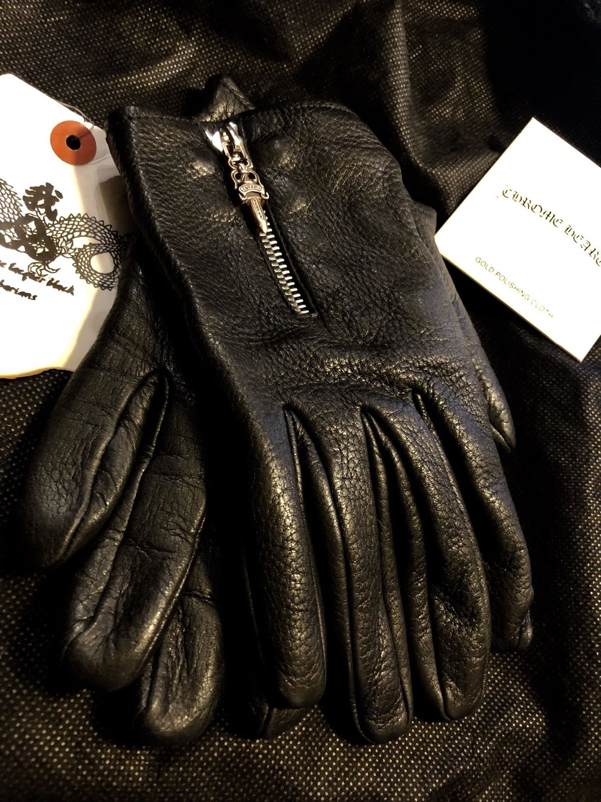 〈クロムハーツジャパン米国製正規品〉Chrome Hearts クロムハーツジャパン米国製正規品DAGGER ZIPPER LEATHER GLOVE  DIA-SKIN美品スペシャルプライス