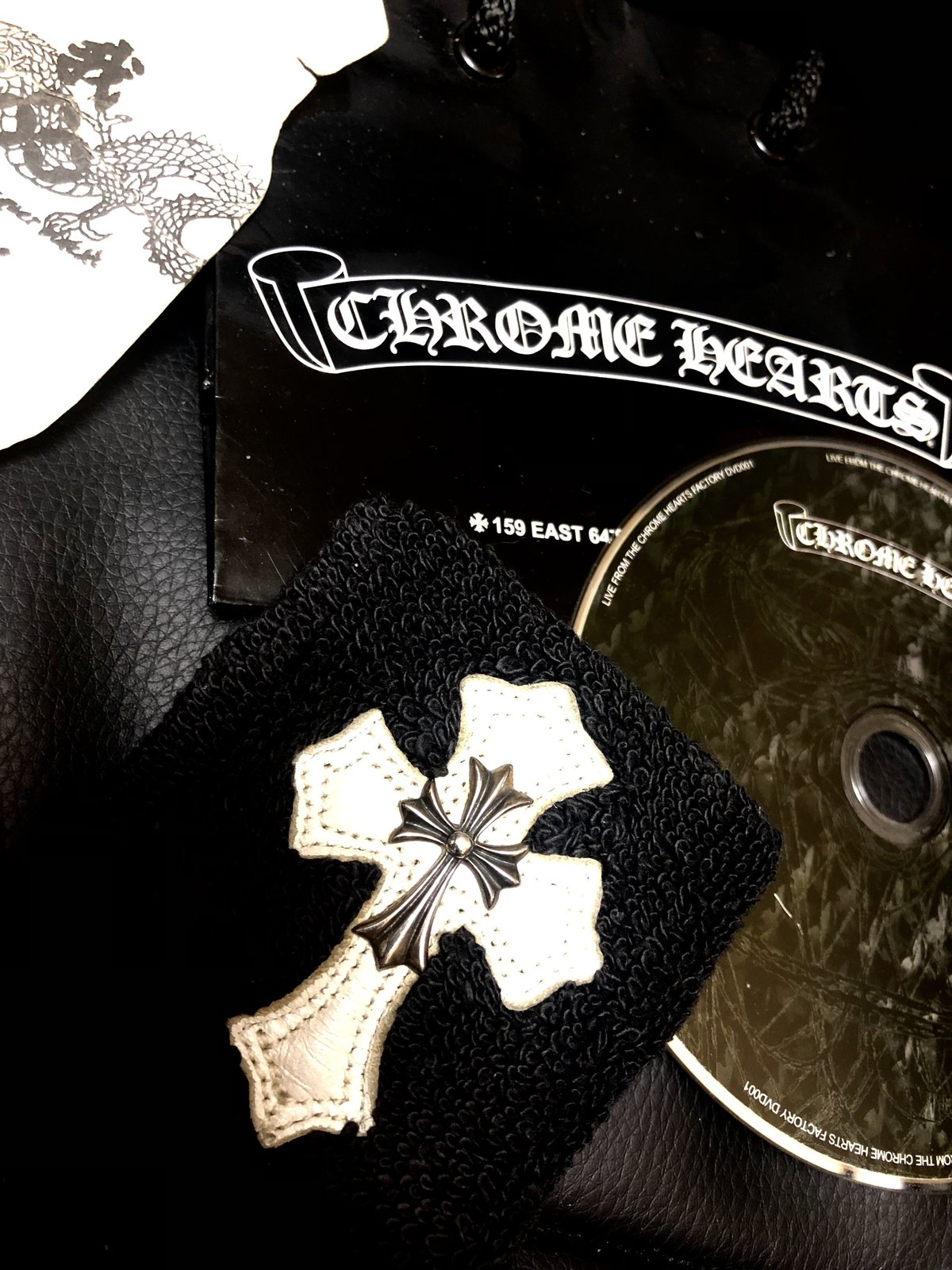 ◾️44245★年 クロムハーツ リストバンド クロスパッチ シルバー 超目玉帝王ギャラ無し時代廃版アイテム》Chrome Hearts シルバー