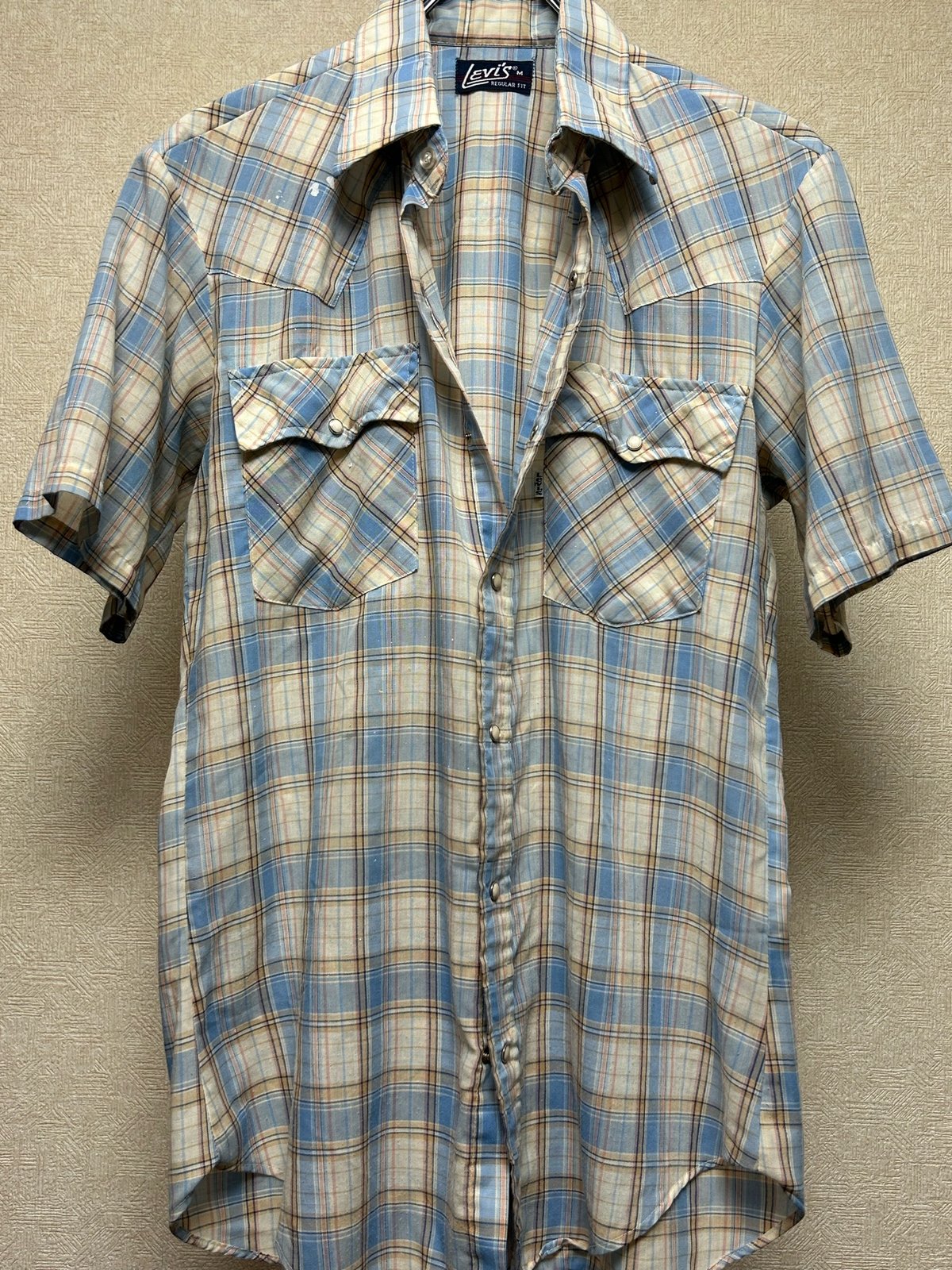70s Levis ナイロンシャツジャケット USA製 白タグ ビンテージ L Vintage 70s Levi's White Tab Brushed Twill Western Beige
