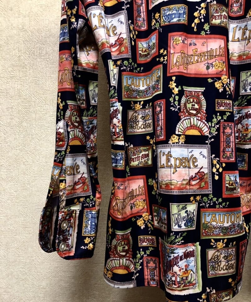 70s〜 総柄 L/S Shirt LANGTHY HOLLYWOODSTAR PRINT SHIRT 70S 「総柄、モノクロ