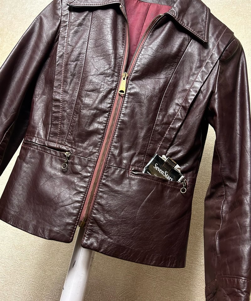 70's 短丈　ヴィンテージ ブラウン レザージャケット USA 本革　y2k 古着 70年代 イーストウエスト Eastwest tiger タイガー