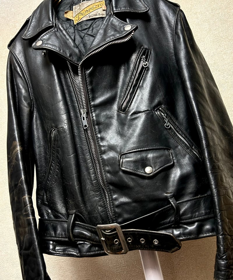 牛タグ前期Schott Bros希少ワンスターR&R茶芯ライダース〉70,s U.S.A.製