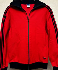〈オールドクラバーストリートアディダスエイティーズ〉80年代W.GERMANYラインデサントタグadidasトレフォイル赤×黒トラックジャケット黄金サイズ5ヴィンテージ年代ランク美品スペシャルプライス