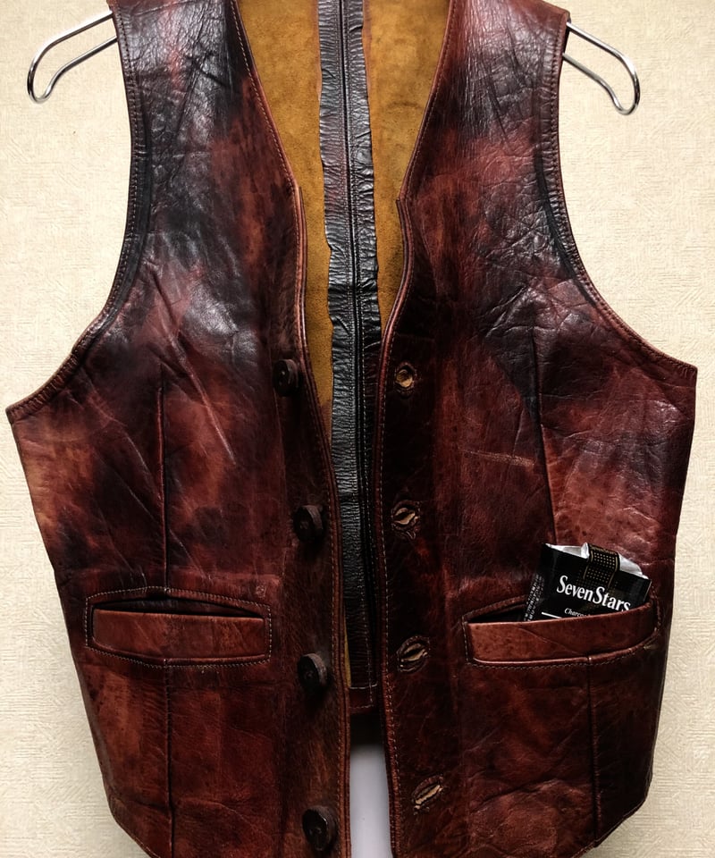 U.S.セブンティーズ希少ホースハイドクラフトLEATHER-VEST〉70年代 