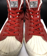 〈コアレッドデータエイティーズミドルカット〉希少80年代VISION スウェードレザーSKATE HI黄金サイズレッドデータヴィンテージスペシャルプライス美品