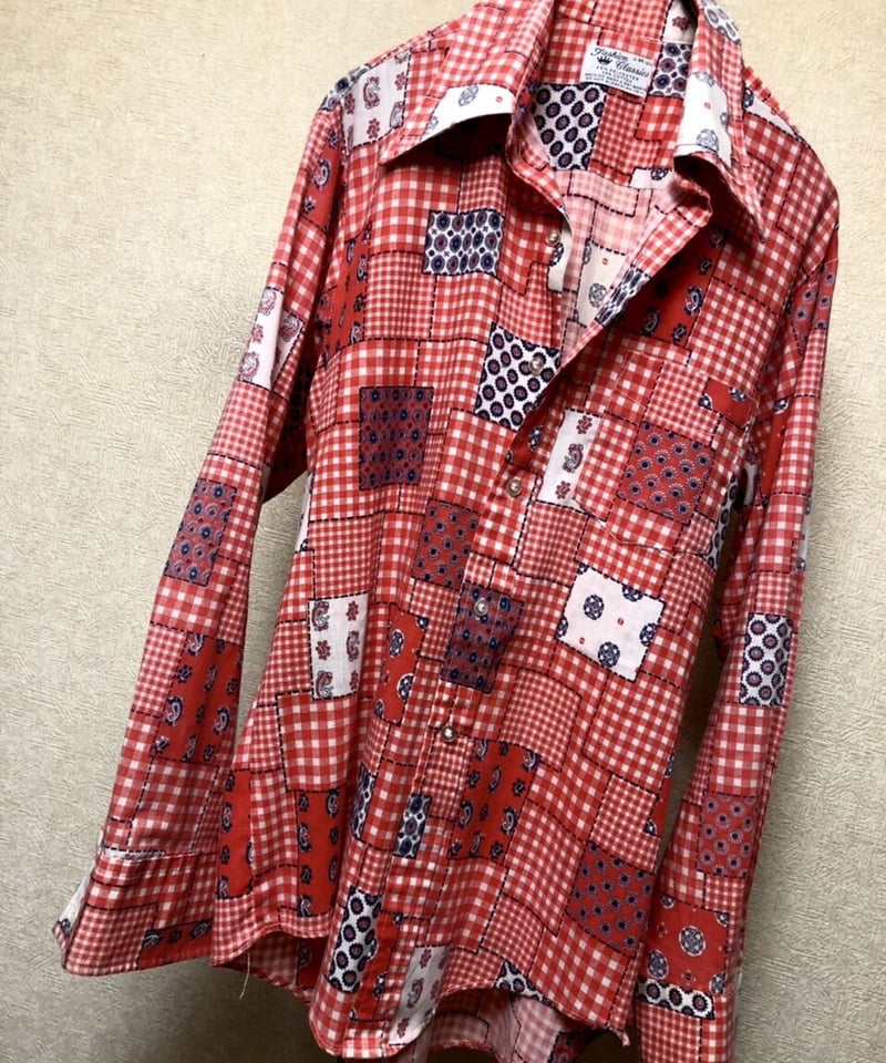 セブンティーズ総柄シャツシリーズ②〉70年代後期ポリエステル