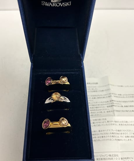 〈アーカイブSWAROVSKI JEWELRY〉 2000年代初期SWAROVSKI JEWELRYリング黄金サイズ17号3点セットBOX付きオールドランク極上美品スペシャルプライス
