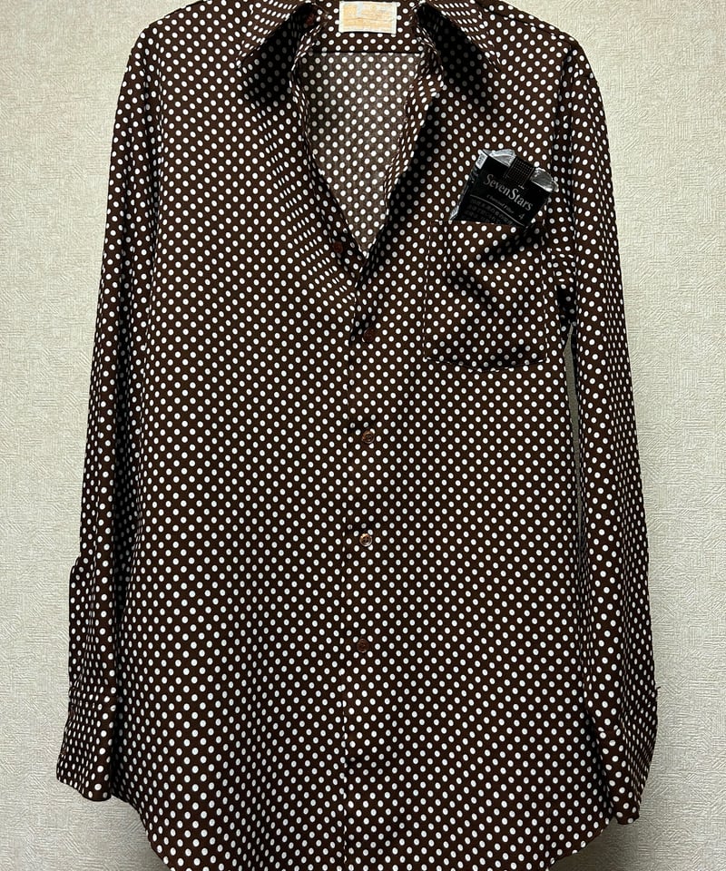 セブンティーズJazzyポリエステルシャツ〉70年代Searsマテリアルドット