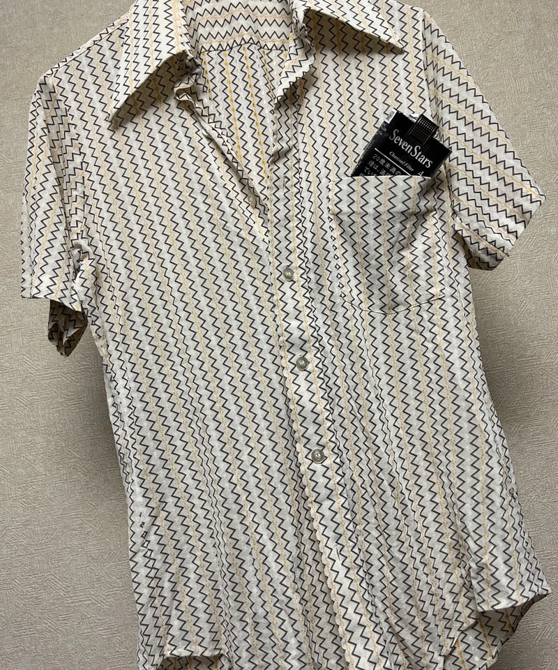 Vintage70's 人柄シャツ オールドセブンティーズ〉70年代Unknownストレッチポリエステル総柄
