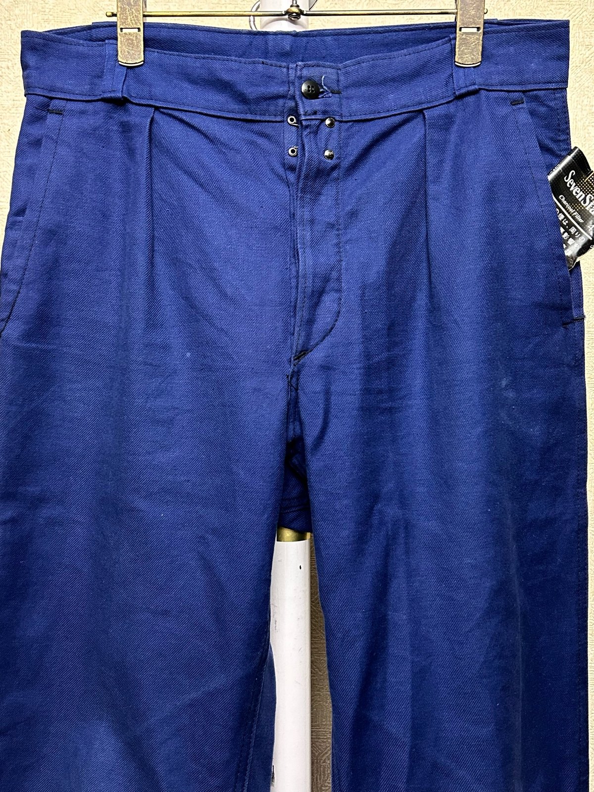 60-70,s FRANCE製ワークパンツ〉60-70,s希少フロントホックナス紺