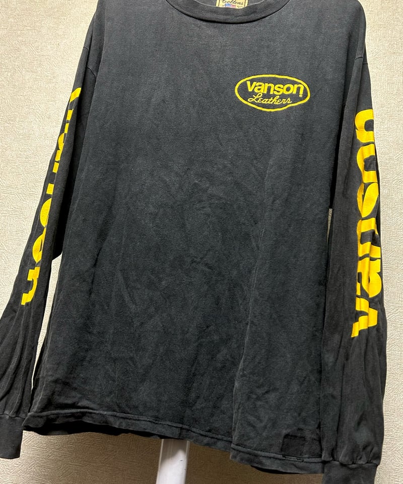 希少 USA製Vanson バンソン ロンTカットソーサイズMボーンプリント VANSON(バンソン) スカルボーン刺繍&ロゴプリント天竺ロンT