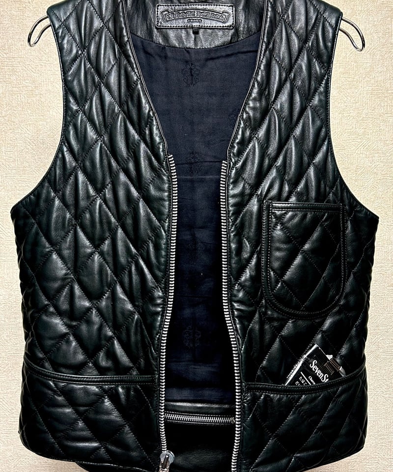 Chrome Hearts - JJ 本物  クロムハーツレザージップアプジレベスト　M CHROME HEARTS クロムハーツ（原本無） ダガージップ ガン
